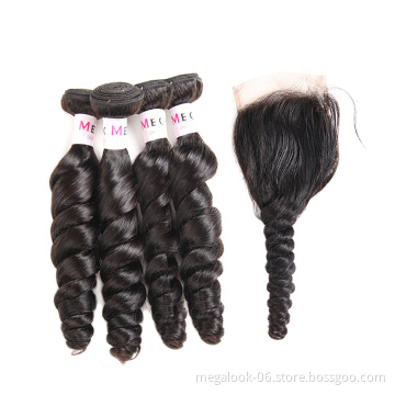Virgin Brazilian Hair Organic Curl Hair Weave 3 Pieces Lot Organic Human Hair Bundle With Top Lace Closure